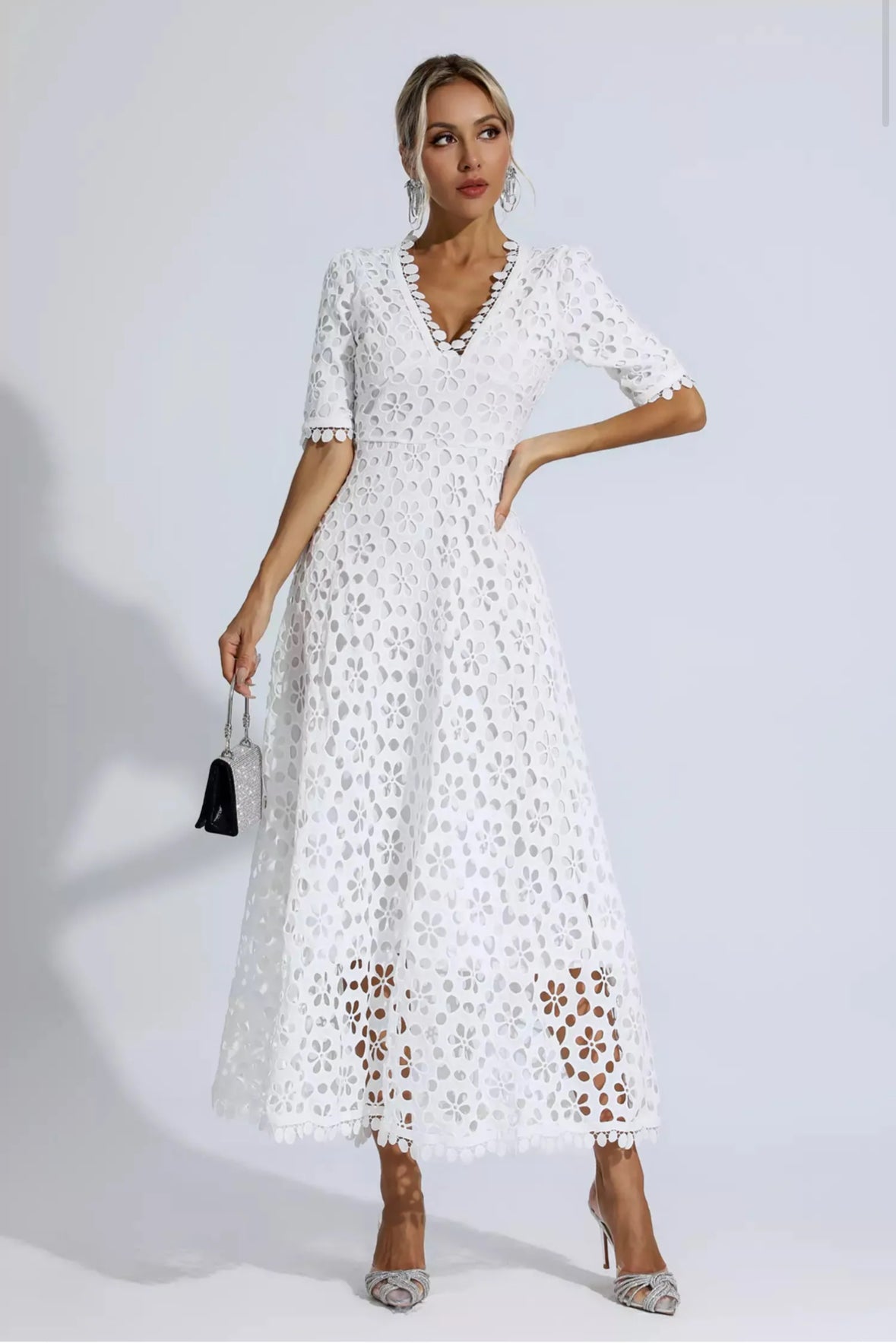 White floral lace maxi dress