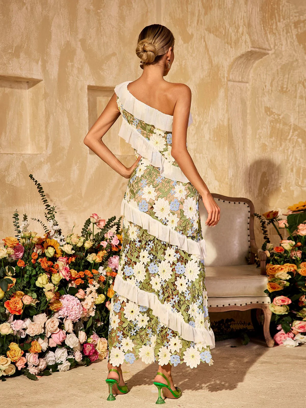 Gardenia One Shoulder Floral Gown