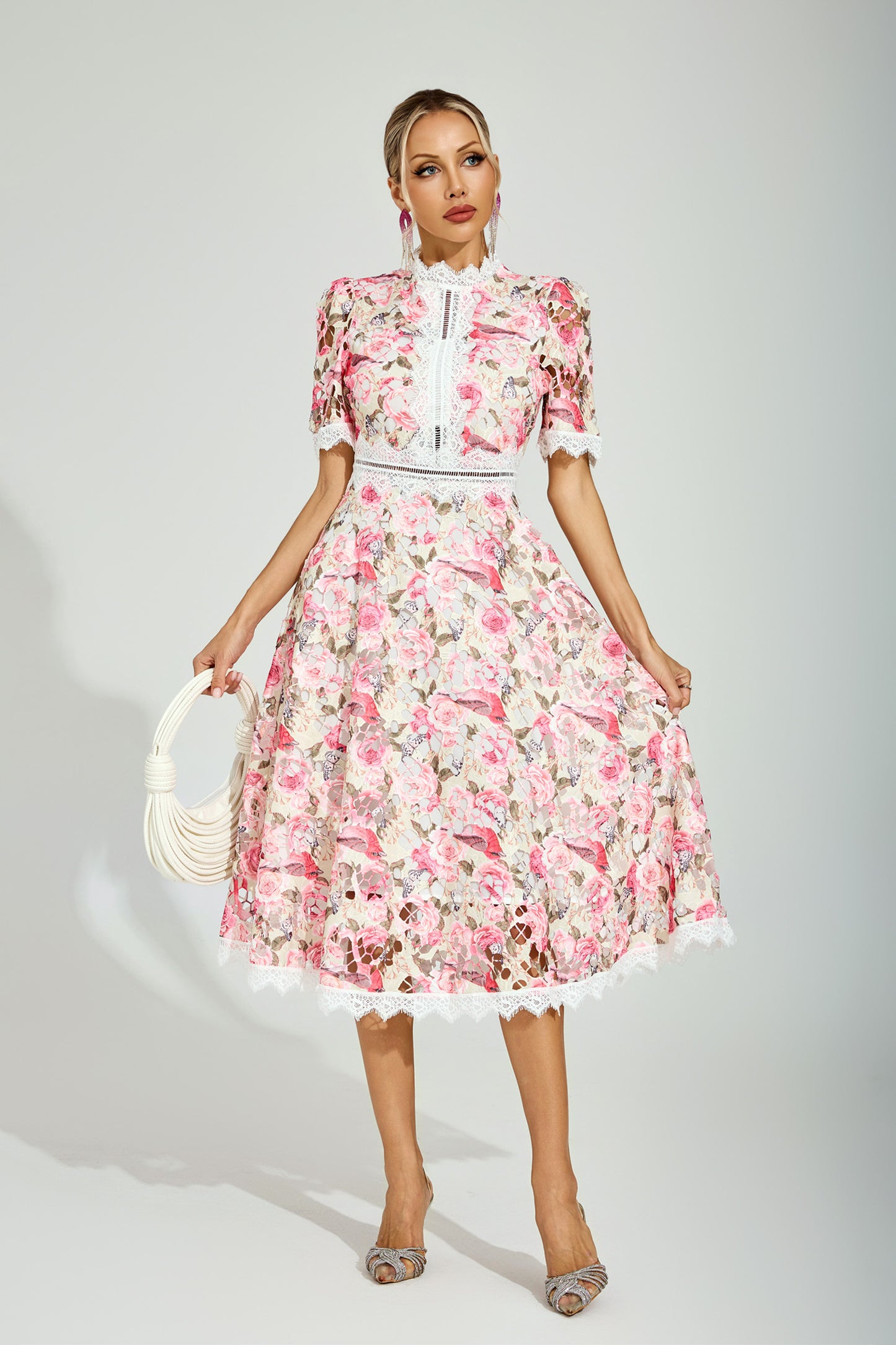 Rose Éclat Lace Midi Dress