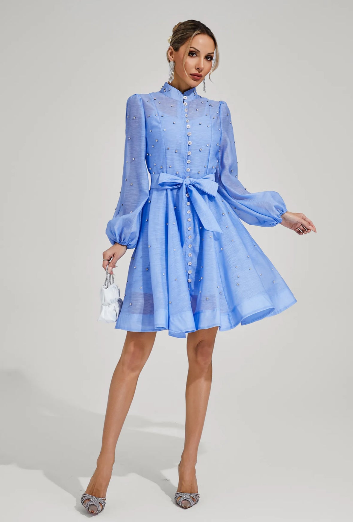 Amira Crystal Studded Flare Mini Dress