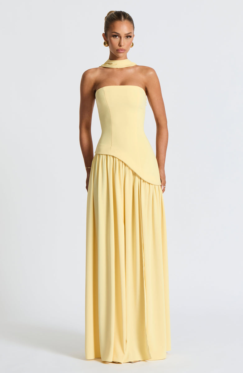 Soleil Scarf Drape Gown - Butter Yellow