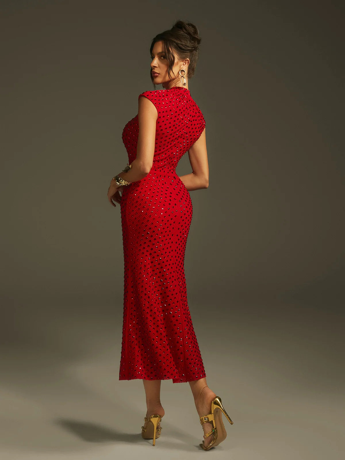 Scarlet Crystal Rose Midi Dress