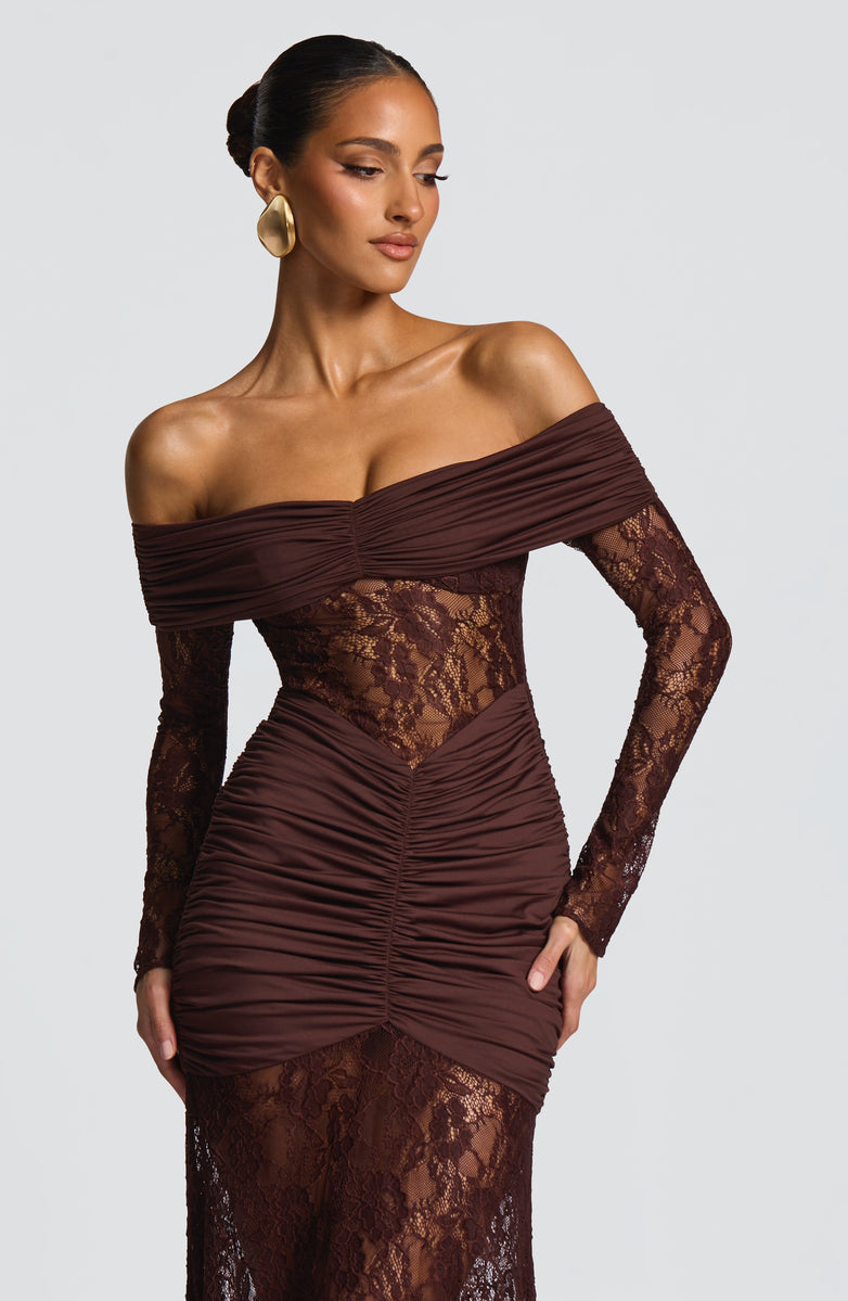 Amaya Ruched Lace Gown