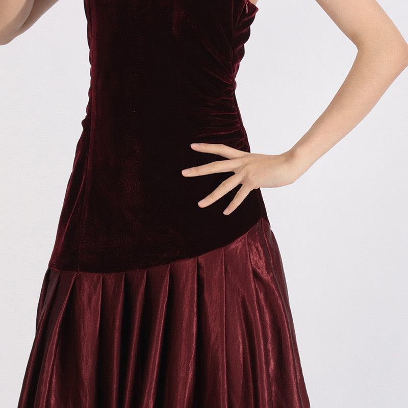 Red velvet satin maxi dress