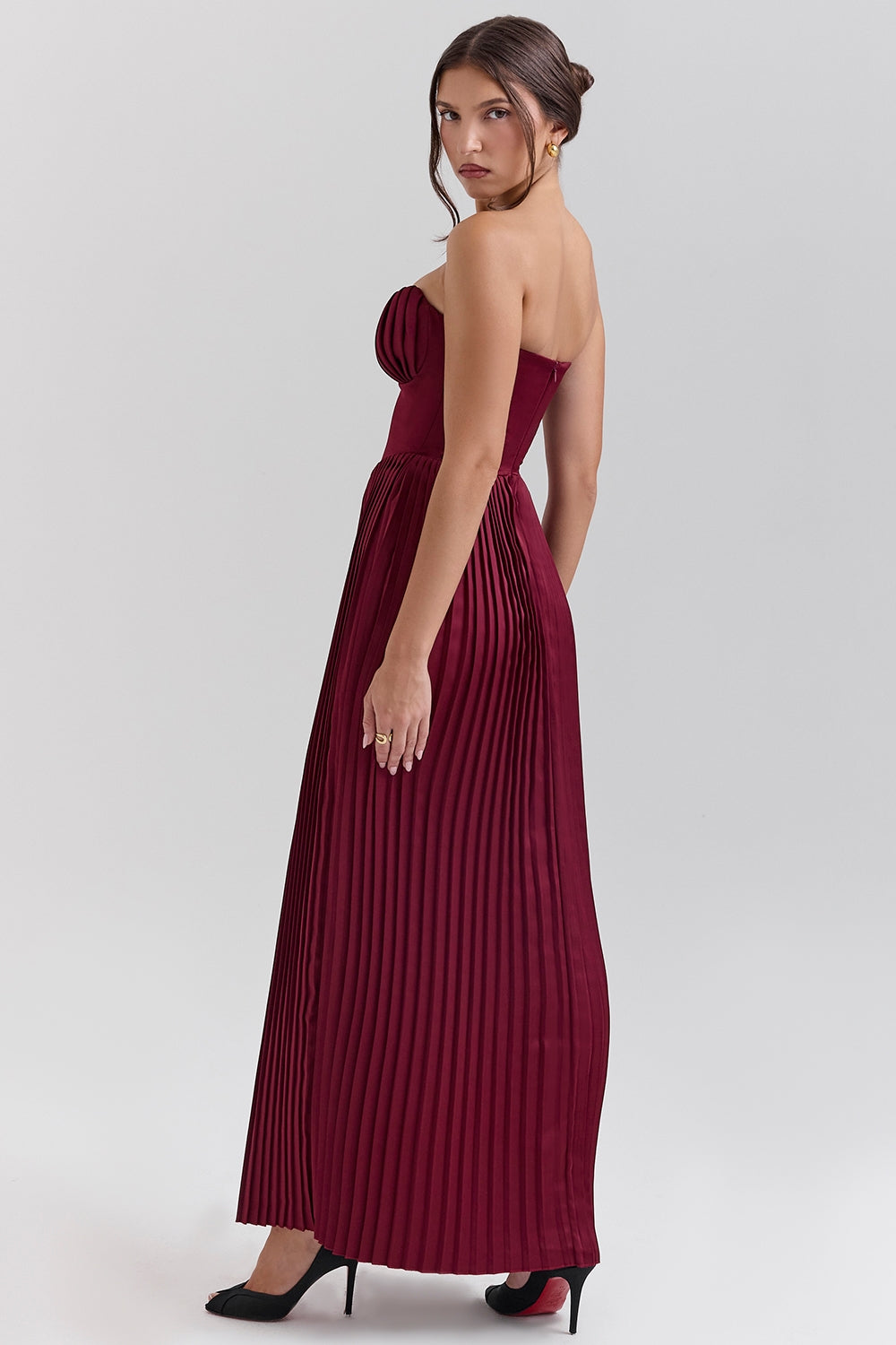 Céleste Pleated Bustier Gown - Burgundy