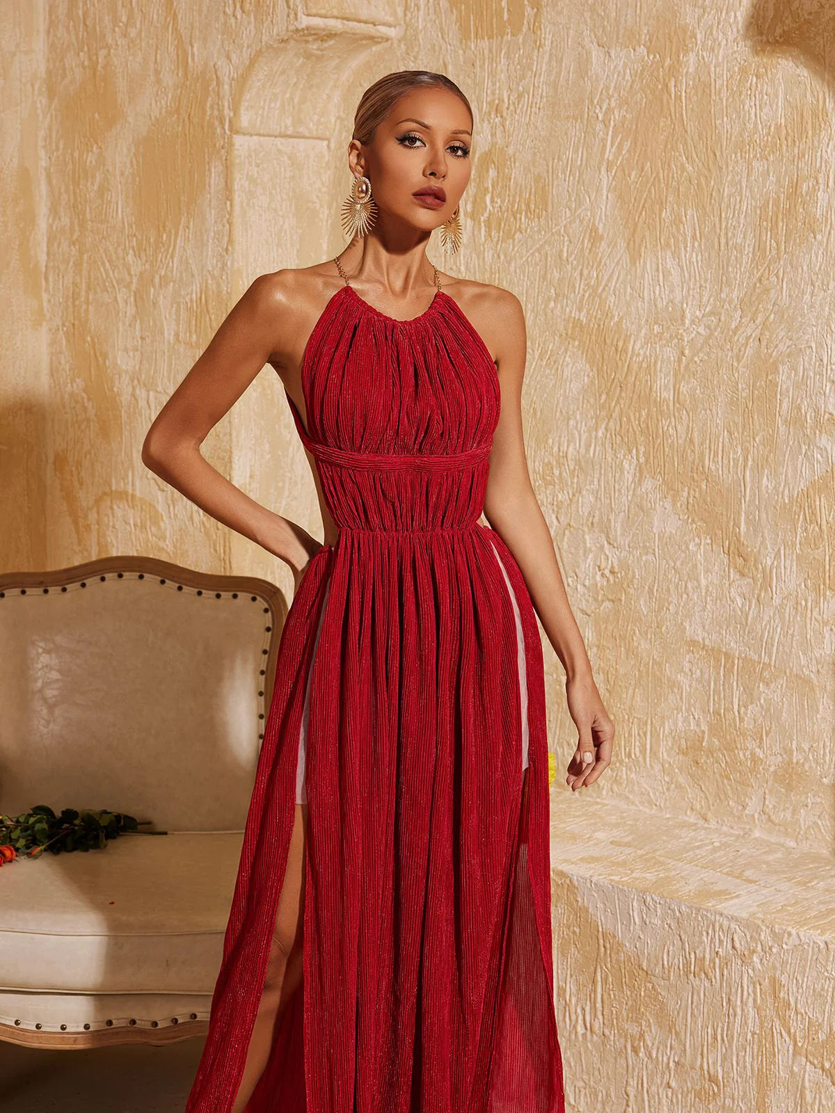 Celeste Halter Open Back Gown