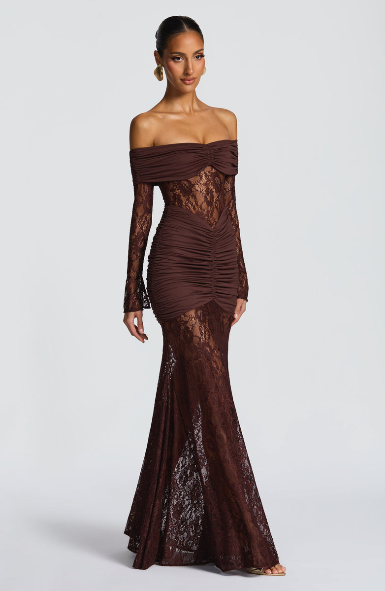 Amaya Ruched Lace Gown