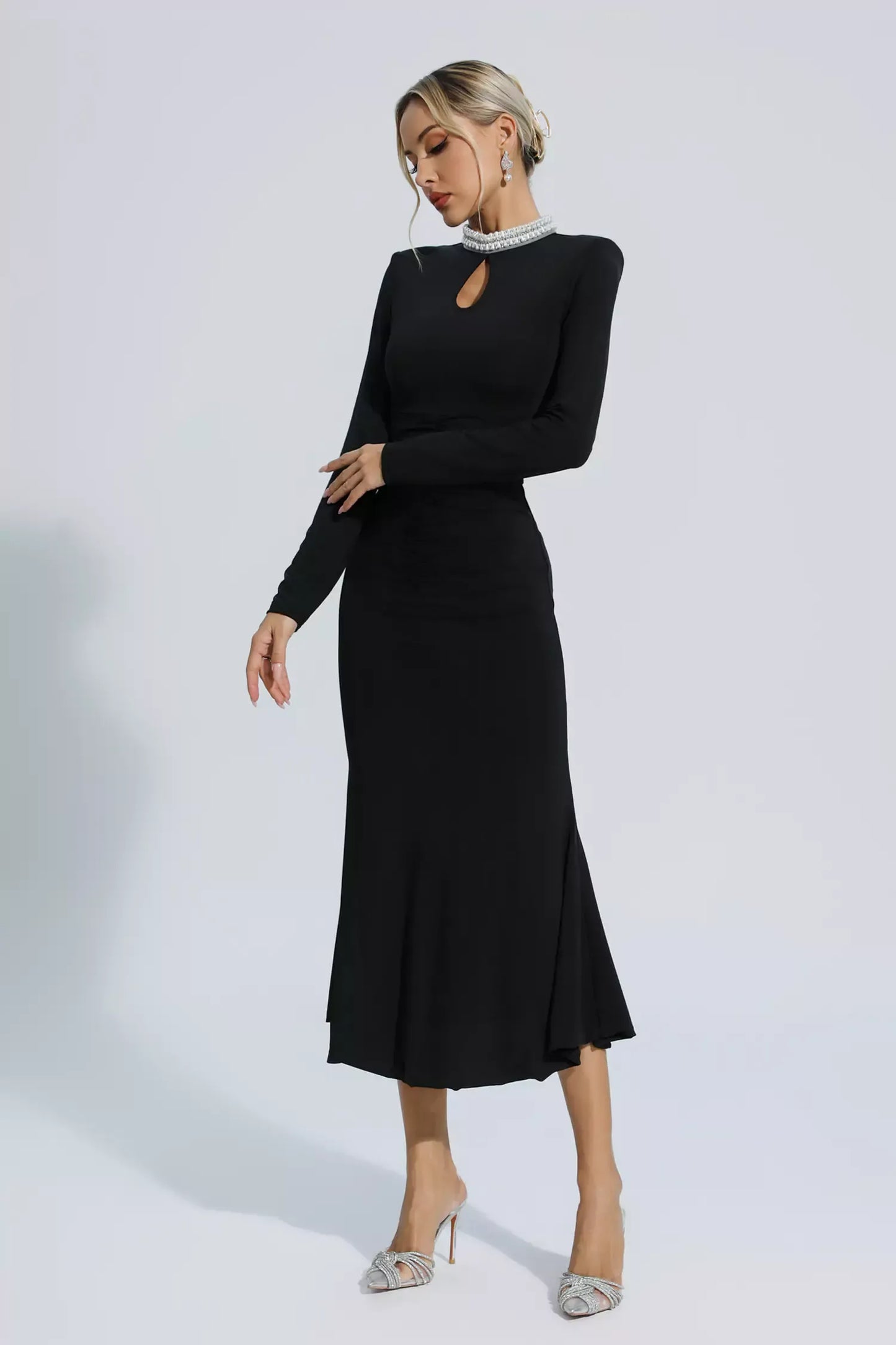 Monica Pearl Collar Midi Dress