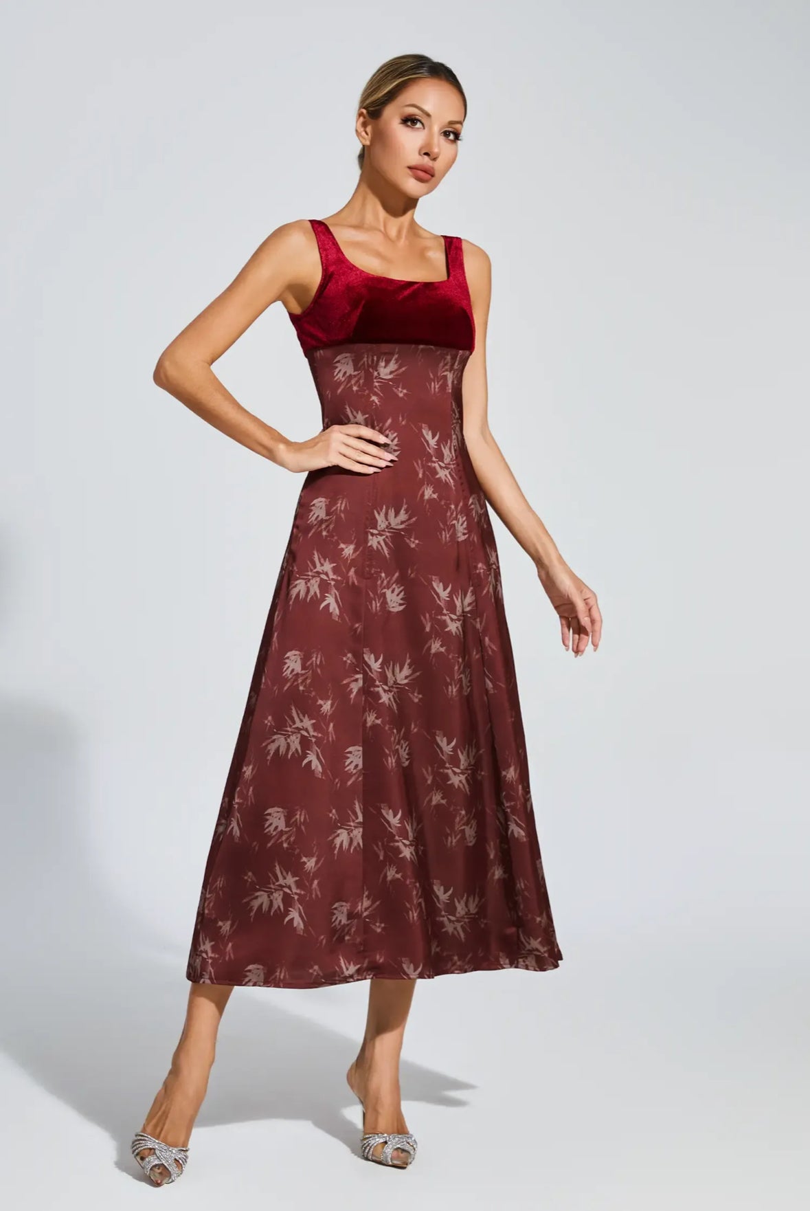 Red velvet midi dress