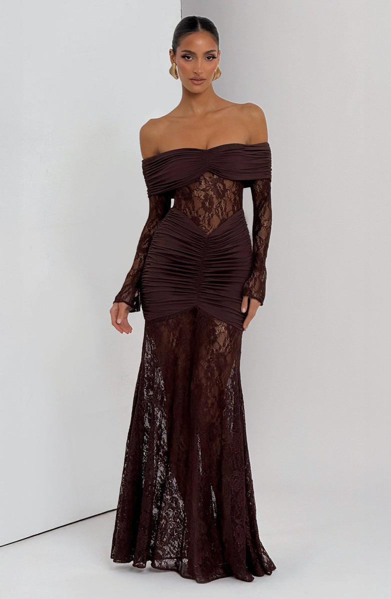 Amaya Ruched Lace Gown