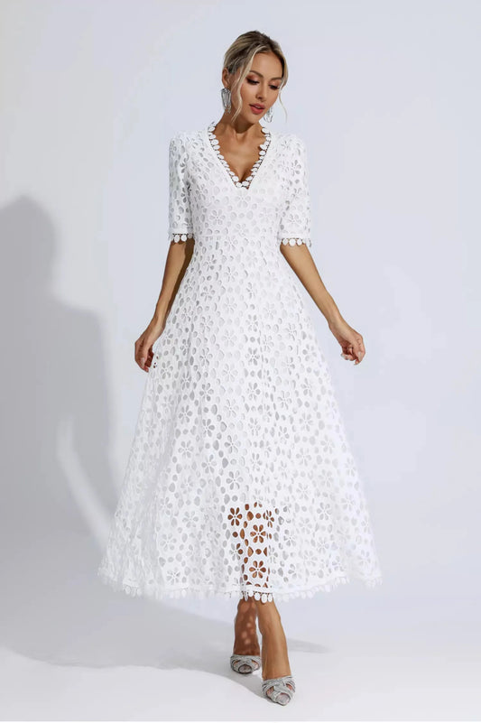 White floral lace maxi dress