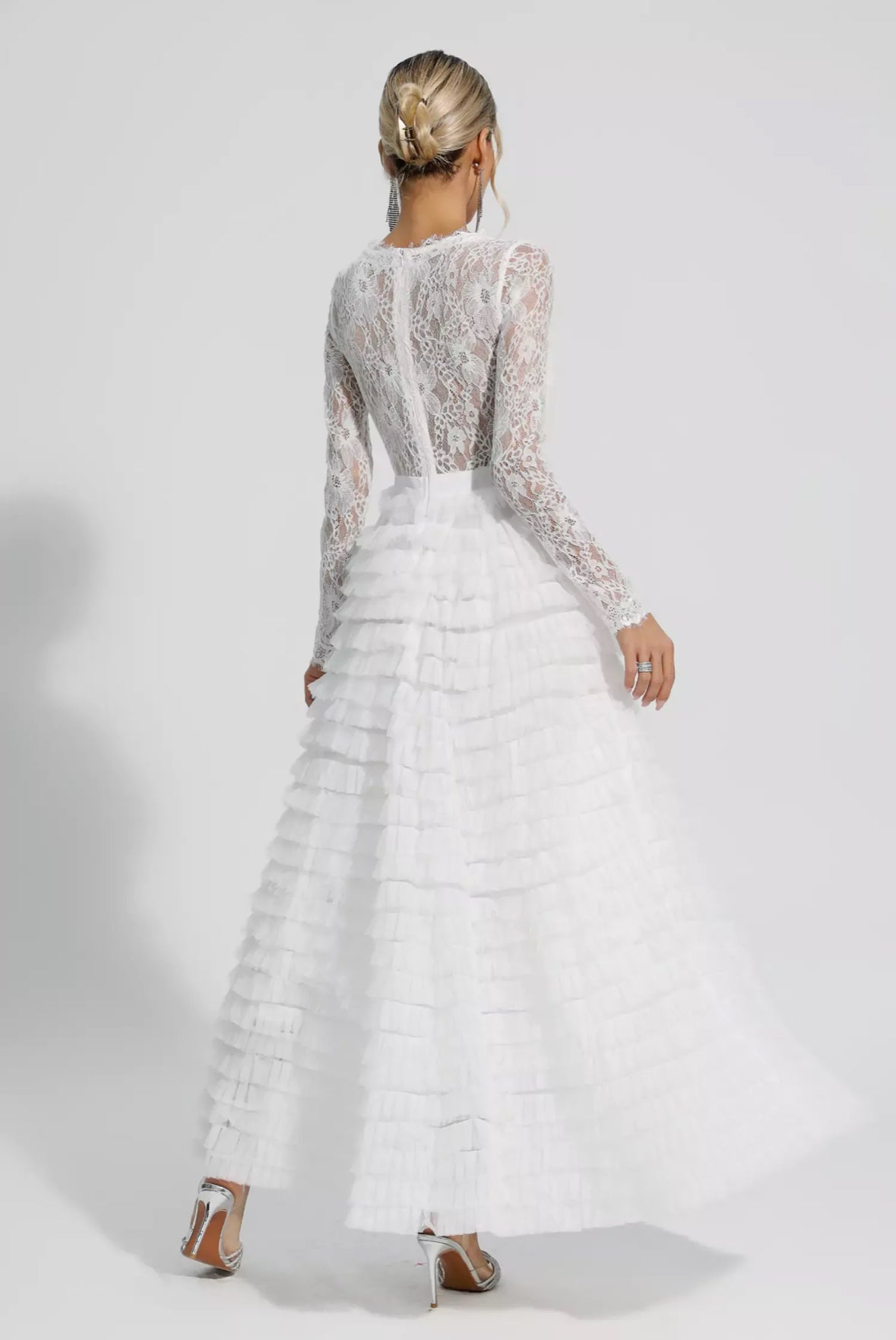 Lace white tulle maxi dress