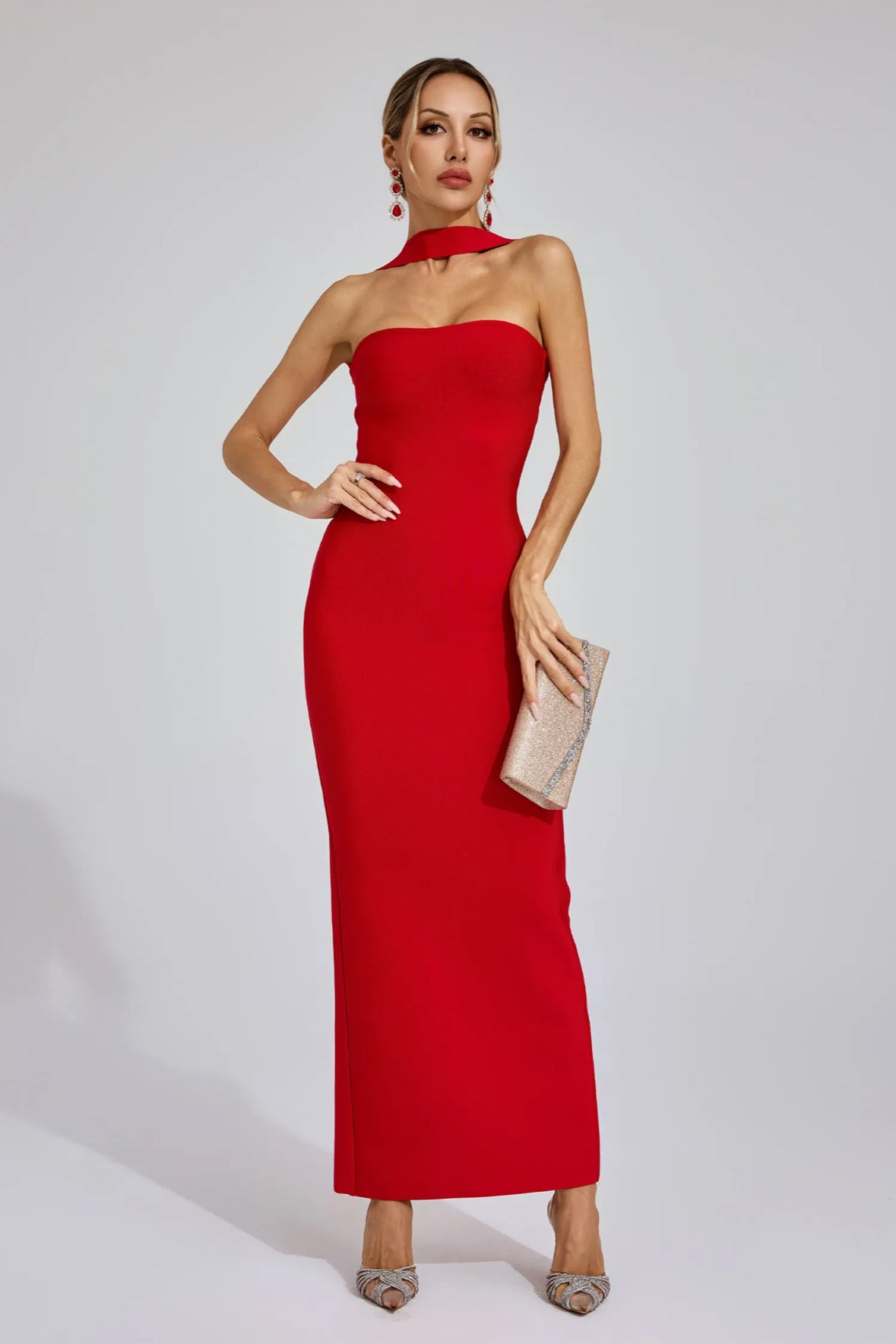Bandage red maxi dress