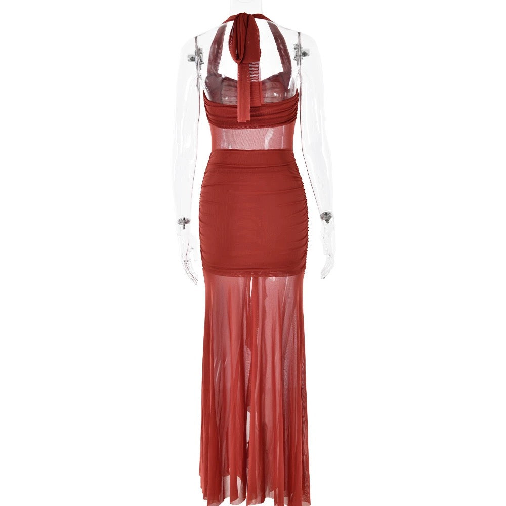 Valentina Sheer Halter Panel Gown