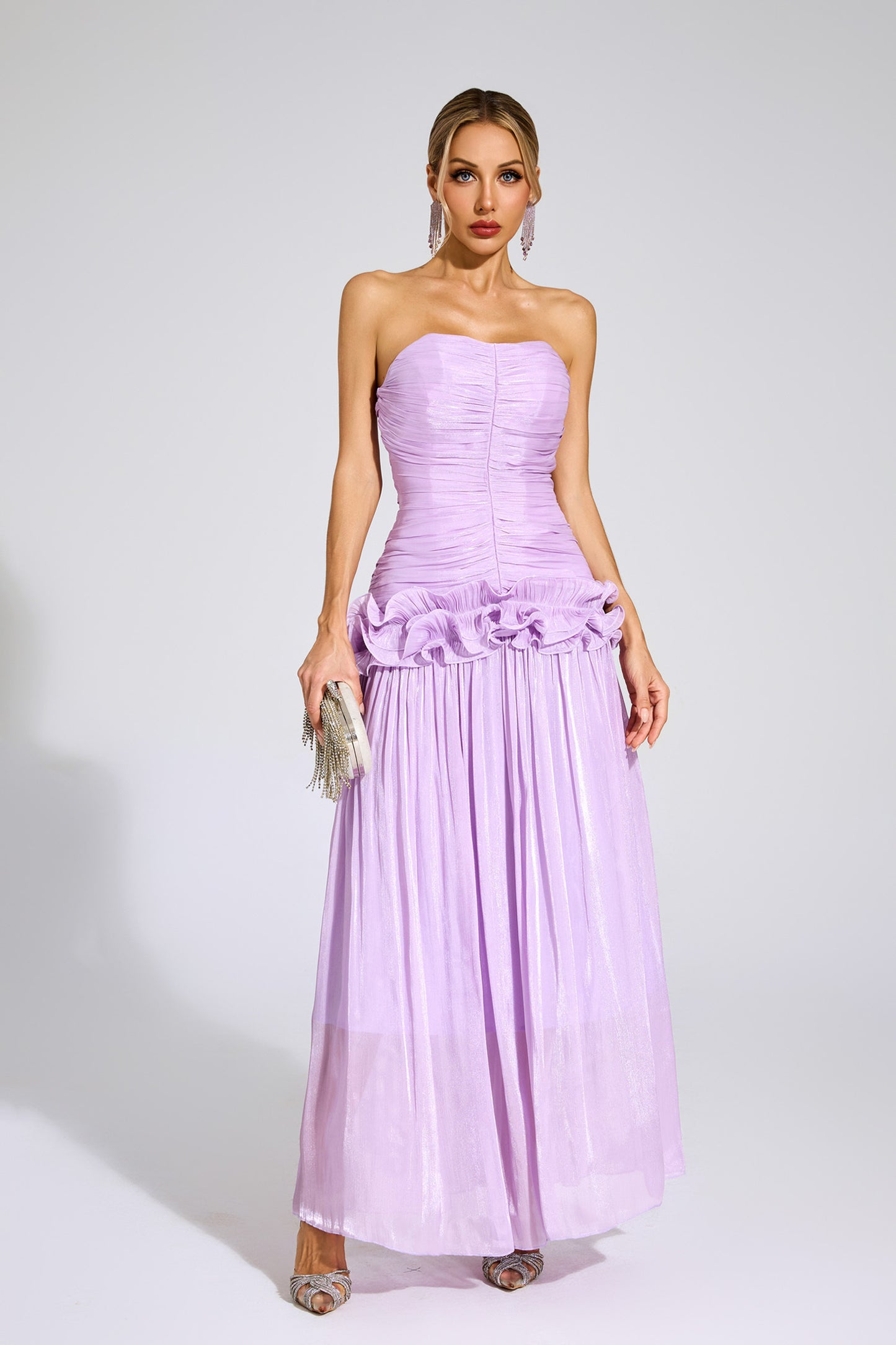 Lila Bloom Ruffle Strapless Gown