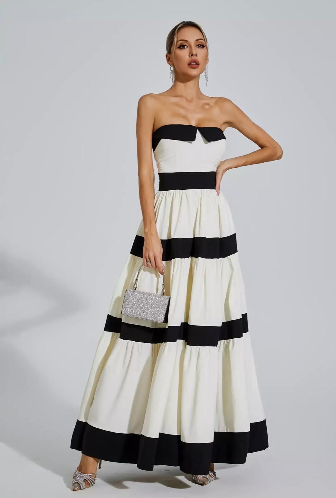Valéry stripe bow knot maxi dress