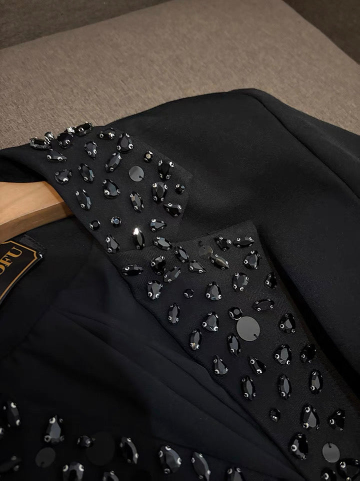 Camélia Flower Blazer Black Suit Set