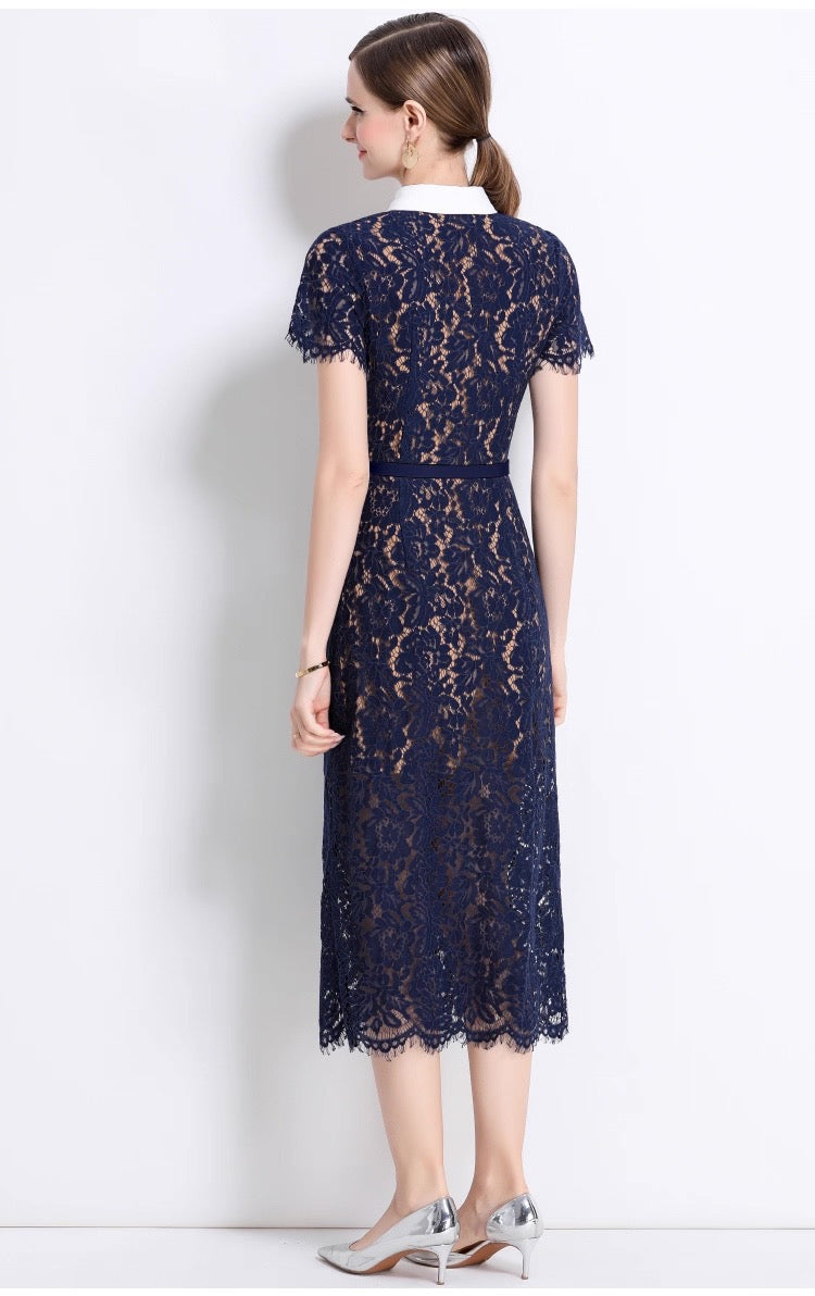 Guxi Navy Lace Collar Dress