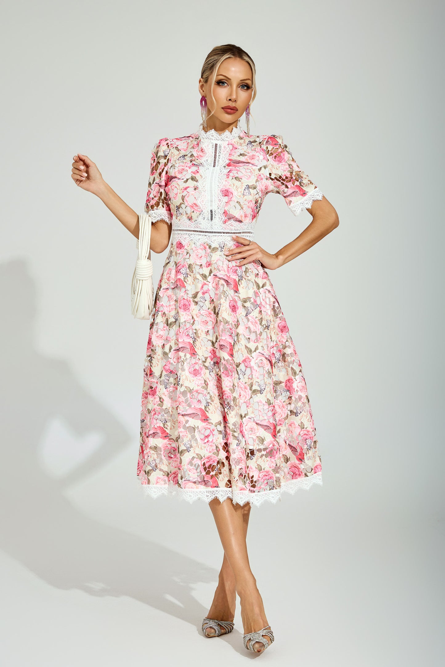 Rose Éclat Lace Midi Dress