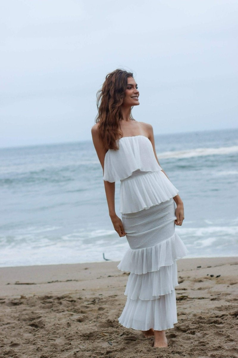 Ayla Ruffle Strapless Midi dress