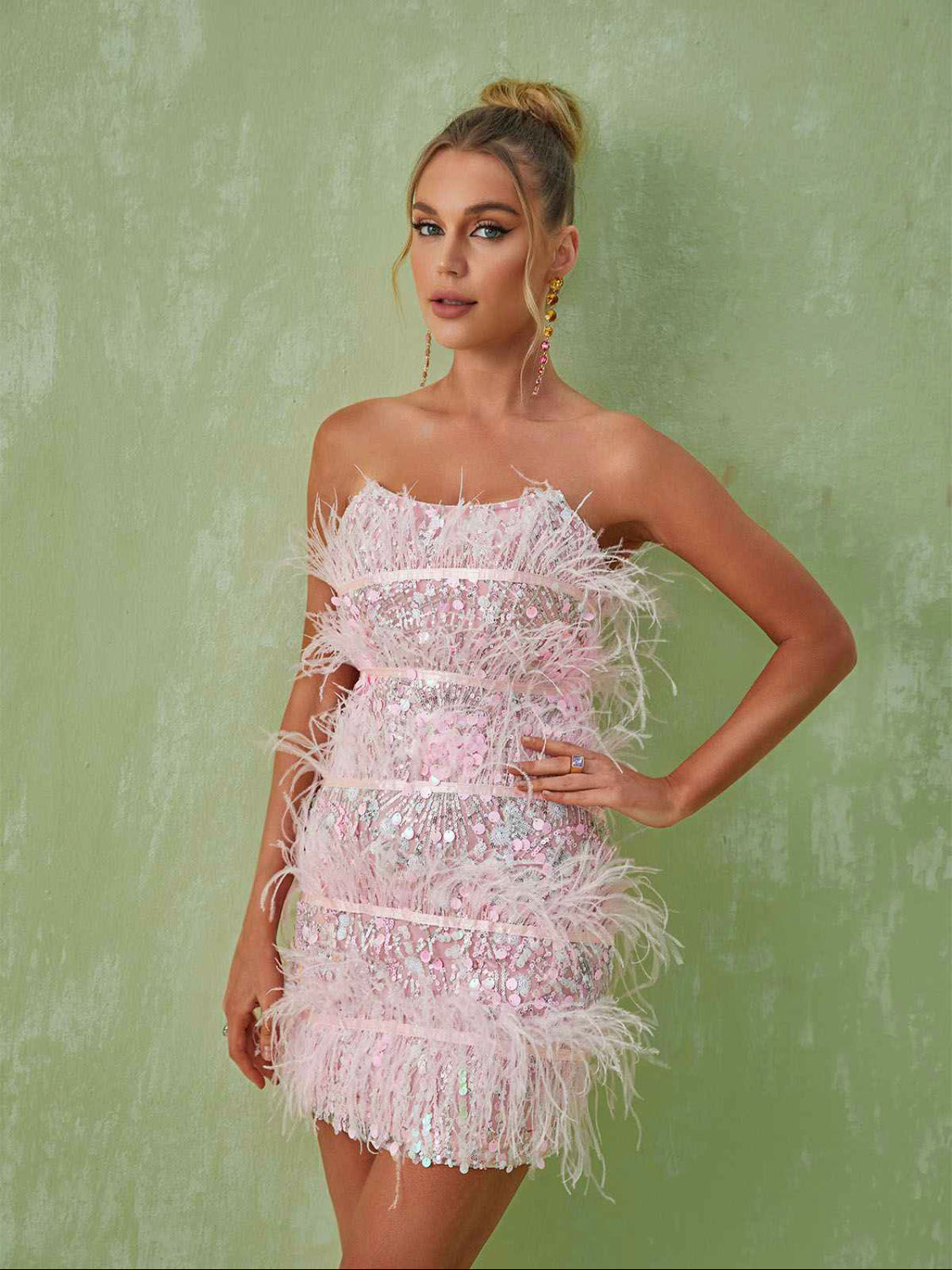 Angela feather sequin mini dress (8057733349614)