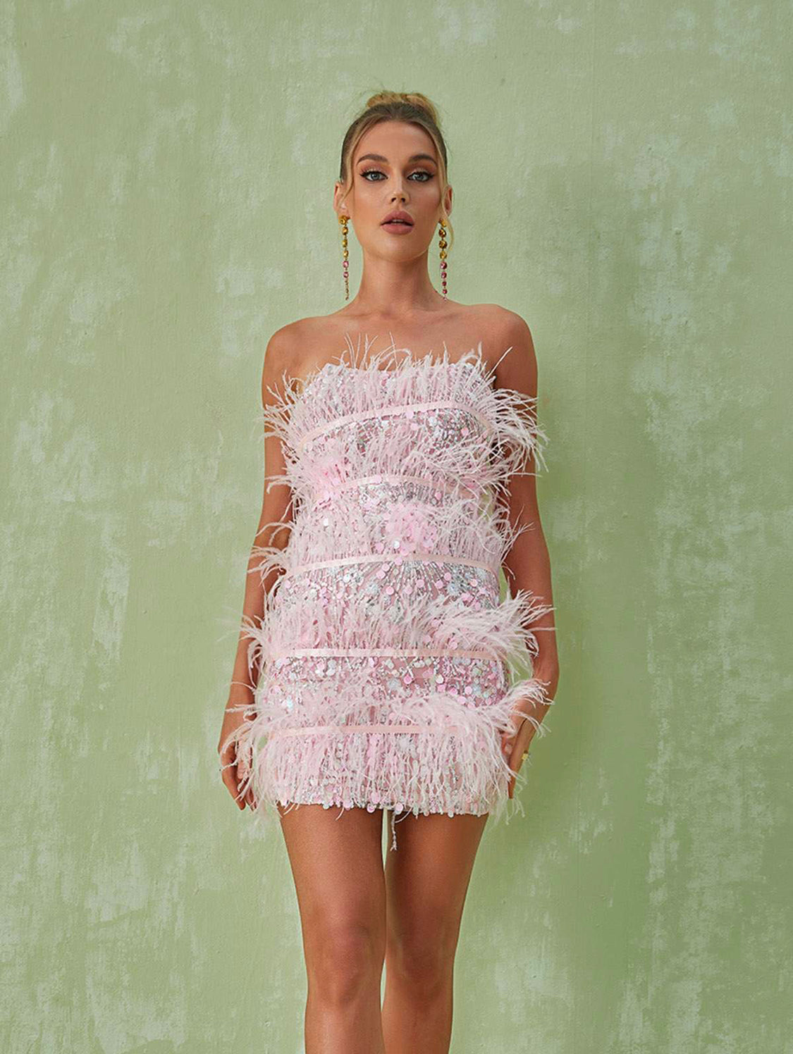 Angela feather sequin mini dress (8057733349614)