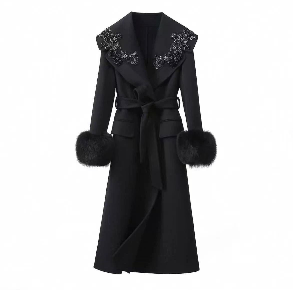 Amélie Embellished Wool-Fox Fur Coat