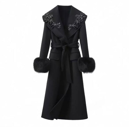 Amélie Embellished Wool-Fox Fur Coat