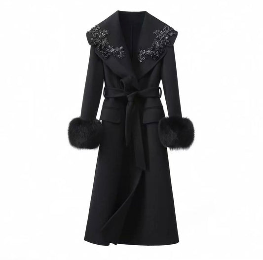 Amélie Embellished Wool-Fox Fur Coat