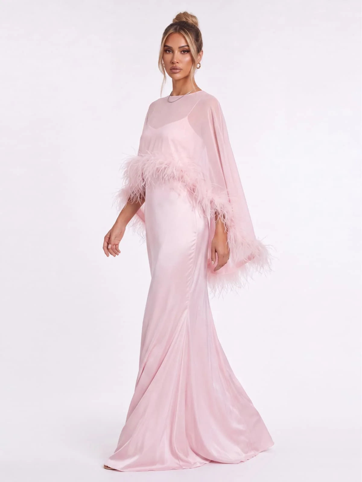 Amara Feather Cape Maxi Dress