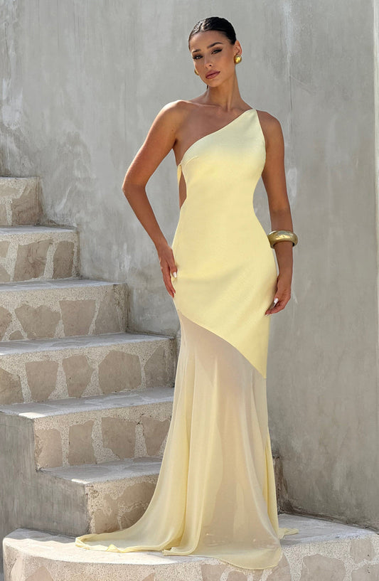 Soleil One Shoulder Sheer Mermaid Gown