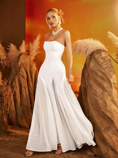 Valentina Strapless Flare Gown – Pure White