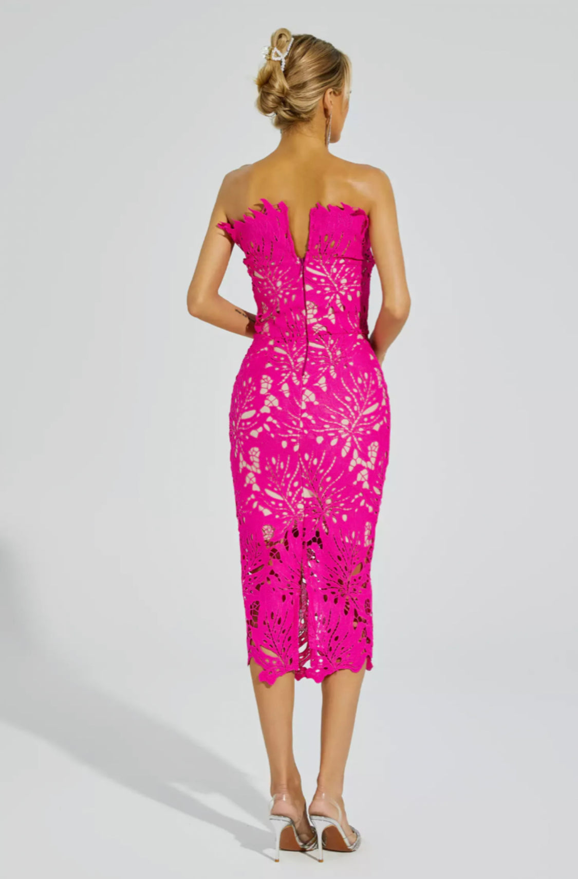 Jazlyn pink lace midi dress