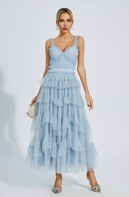 Prie blue mesh maxi dress