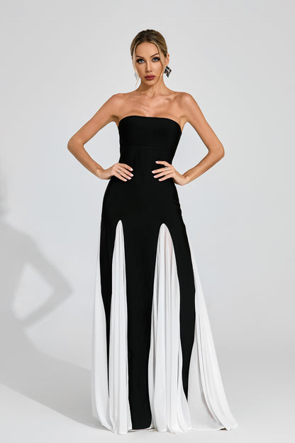 Monique Monochrome Strapless Evening Gown