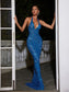 Blue crystal sequined maxi dress