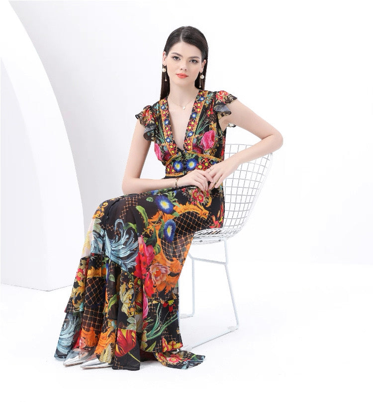 Celestia Garden Chiffon maxi Dress