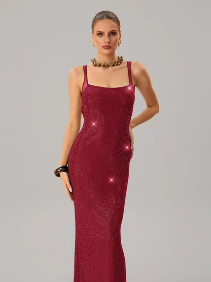 Crystal Mesh Column Gown