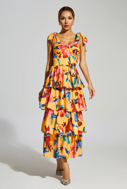 Floral tiered slip midi dress