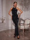 Crystal chains black maxi dress