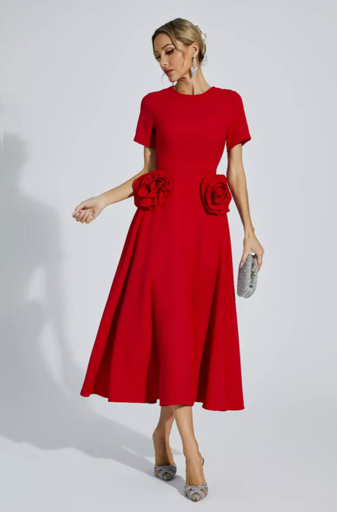 Greta flower red midi dress