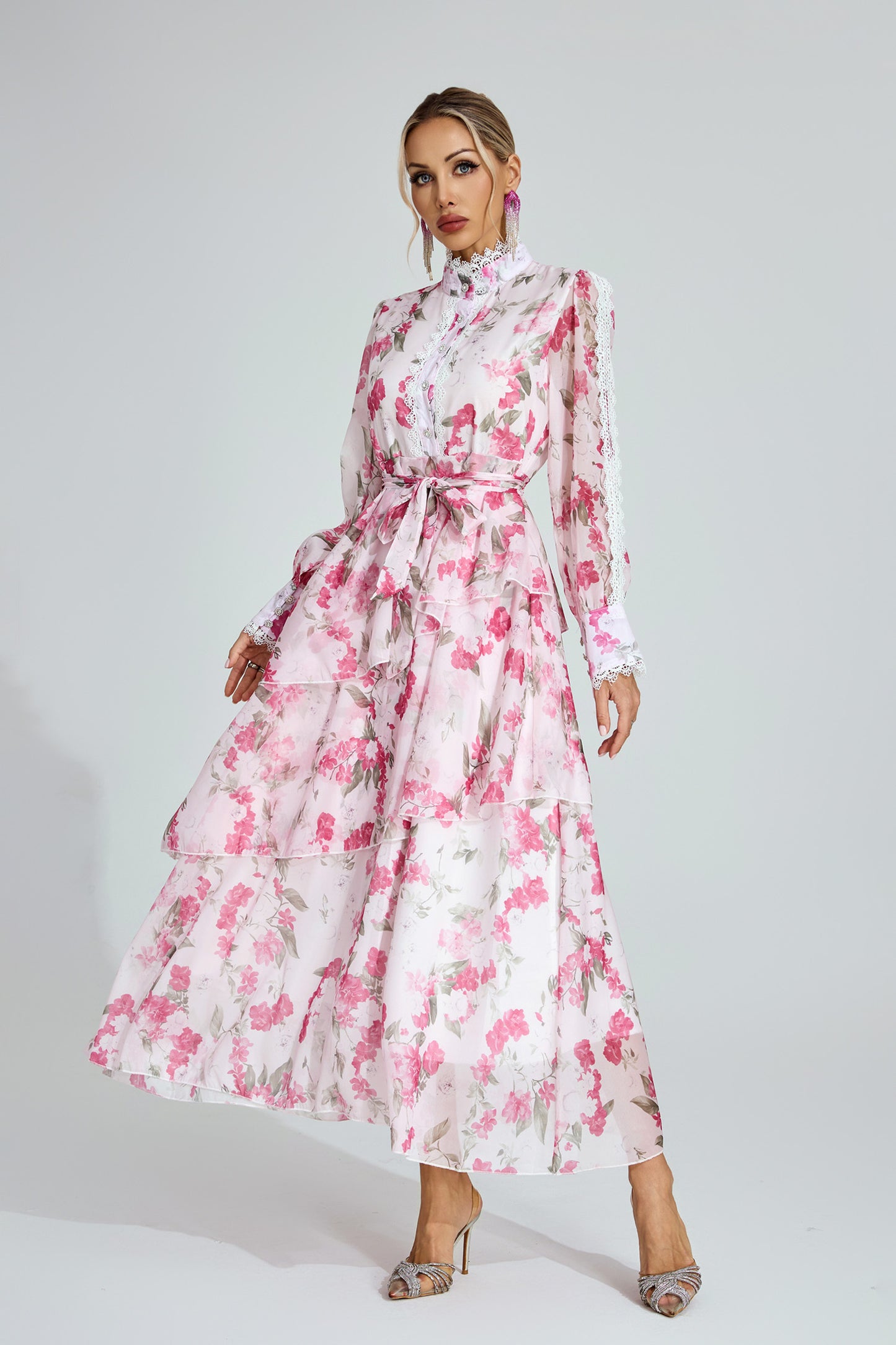 Rosalie Tiered Pink Floral Dress