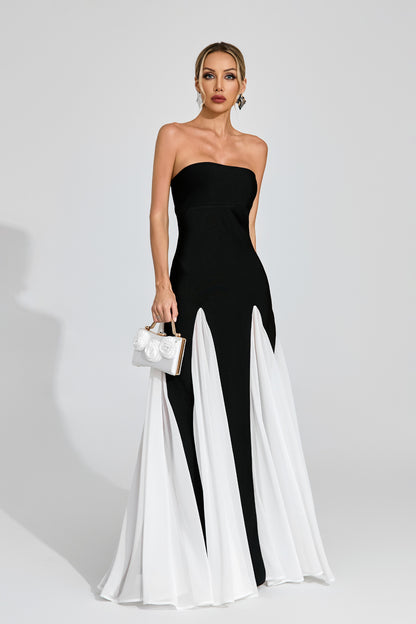 Monique Monochrome Strapless Evening Gown