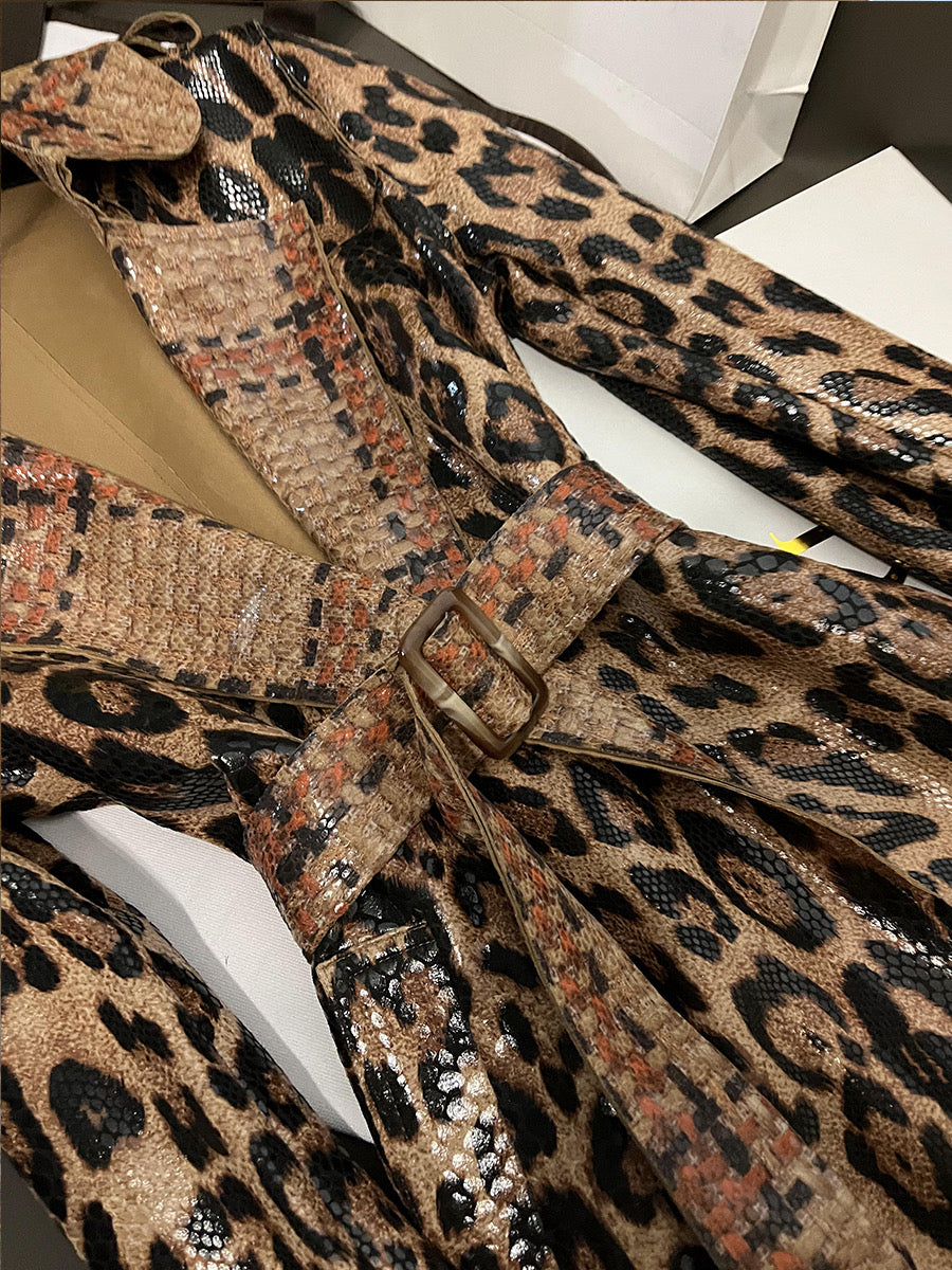 Leopard leather long coat (8141436813550)
