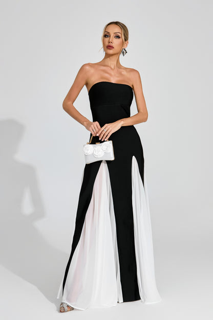 Monique Monochrome Strapless Evening Gown