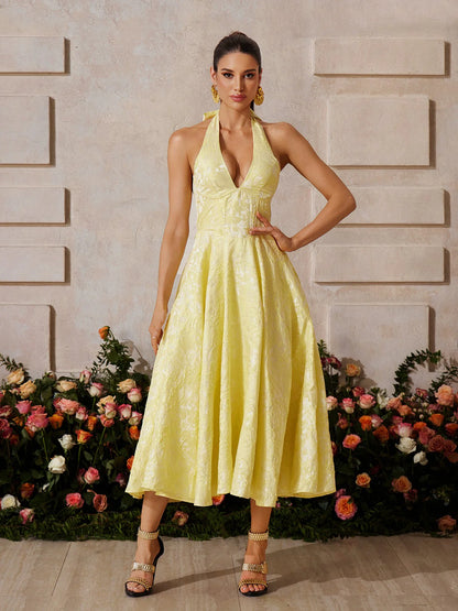 Rosalie Yellow Halter Midi Dress