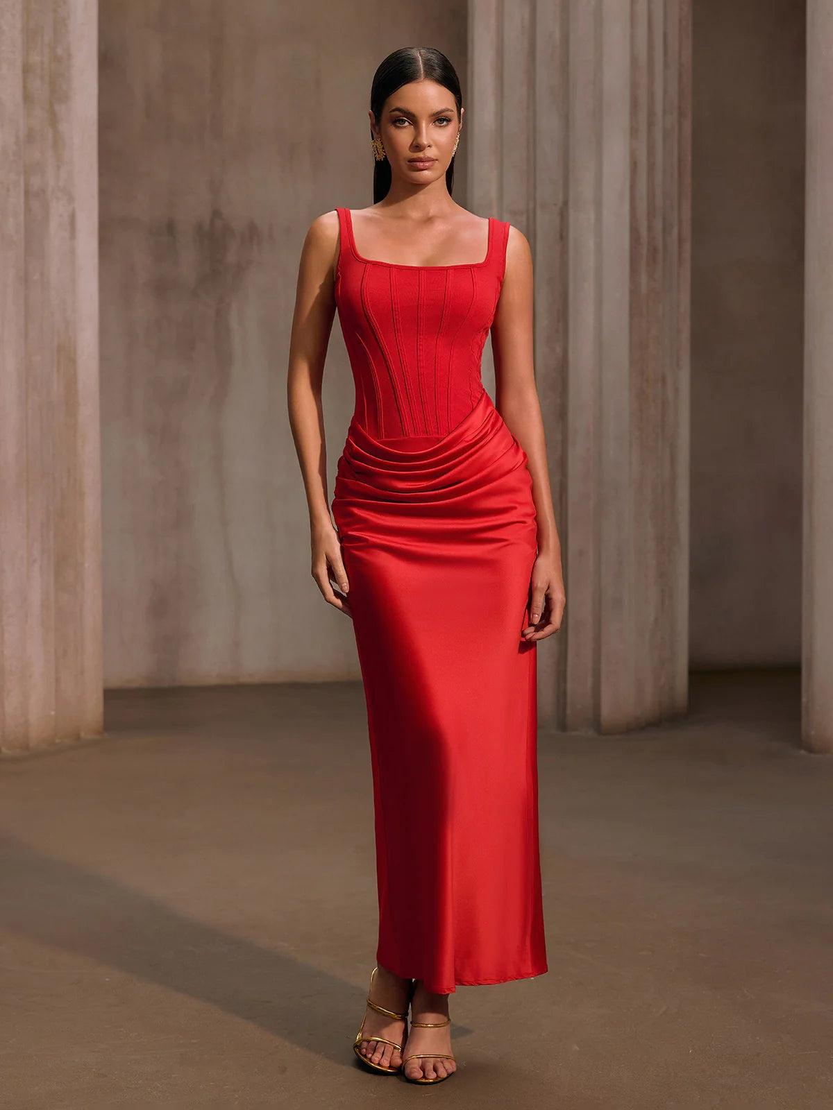 Scarlet Contour Satin Maxi Dress