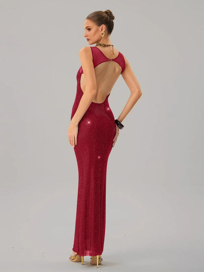 Crystal Mesh Column Gown