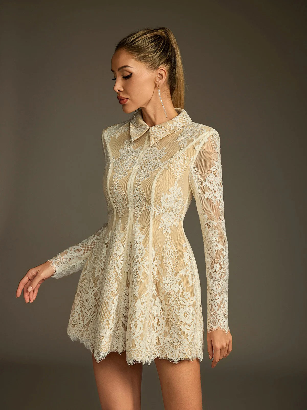 Lena Lace Mini Shirt Dress