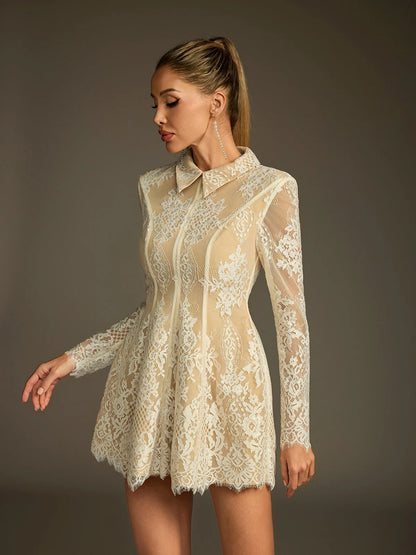 Lena Lace Mini Shirt Dress